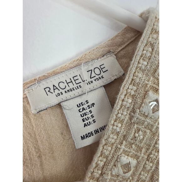 Rachel Zoe 100% Cotton Top S Womens Boho Cottage Core 3/4 Sleeve Tan Coquette - Picture 5 of 7